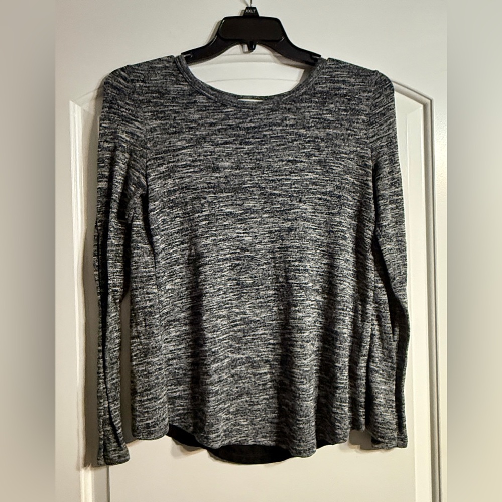 Old Navy Split Back Layered Top Women S Grey Marled Knit Excellent Long Sleeve